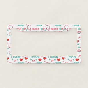 White Nurse Life Seamless Pattern (1) License Plate Frame