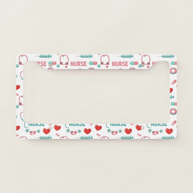 White Nurse Life Seamless Pattern (1) License Plate Frame (Front)