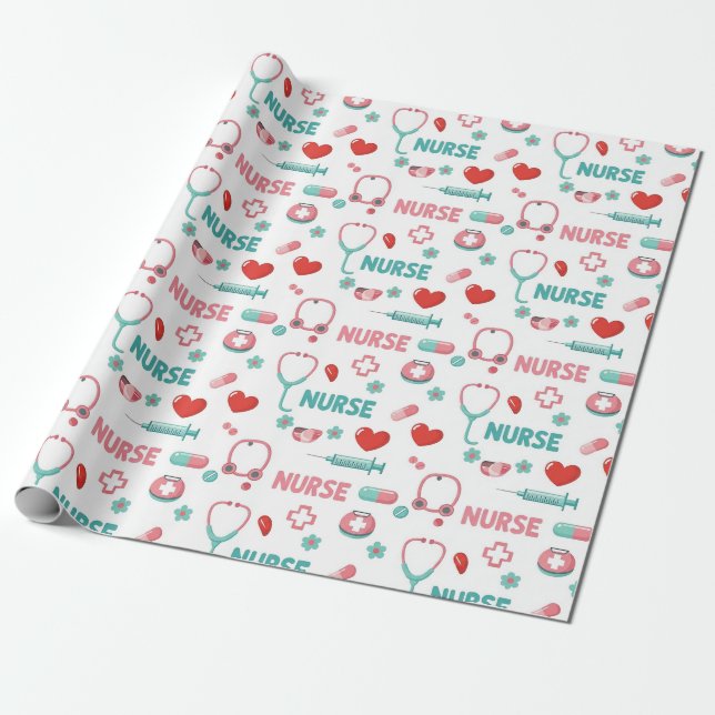 White Nurse Life Seamless Pattern (1) Wrapping Paper (Unrolled)