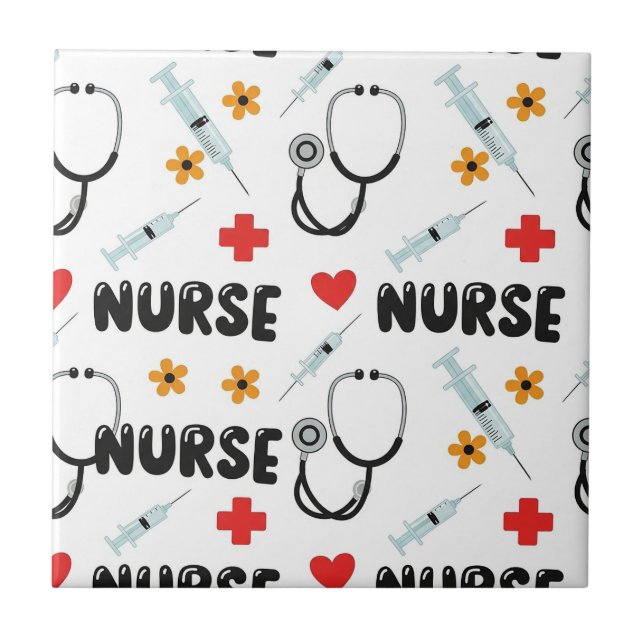 White Nurse Life Seamless Pattern (2) Ceramic Tile (Front)