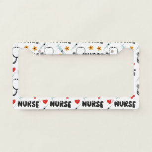 White Nurse Life Seamless Pattern (2) License Plate Frame