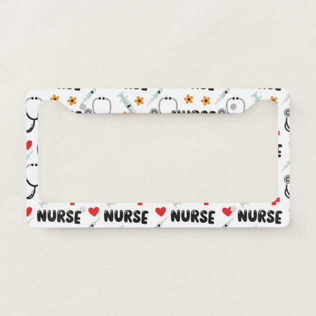 White Nurse Life Seamless Pattern (2) License Plate Frame (Front)