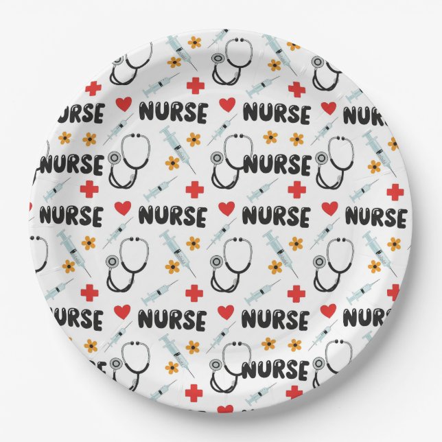 White Nurse Life Seamless Pattern (2) Paper Plates (Front)