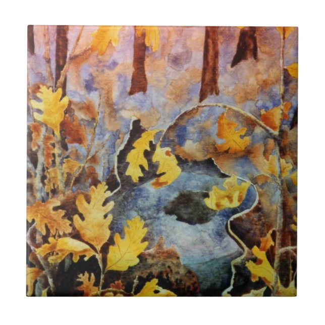 White oak stump in fall with sapling sprouts ceramic tile (Front)