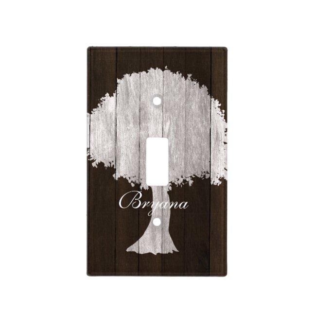 White Oak Tree & Wood Rustic Light Switch Cover (Front)