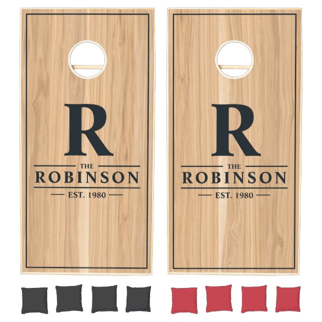 White oak Wood Family Name & Initial Cornhole Set (Set)