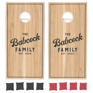 White oak Wood Retro Family Name & Year Cornhole Set