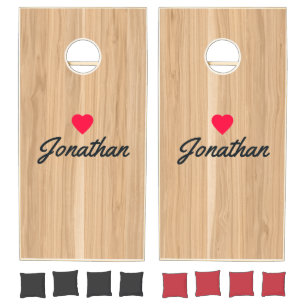 White Oak Wood Vintage Heart Signature Cornhole Set