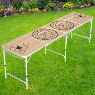 White oak Wood Wedding Monogram Heart Beer Pong Table