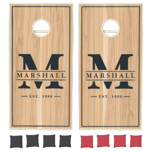 White oak Wood with Name & Initial Overlay Cornhole Set