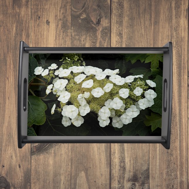 White Oakleaf Hydrangea Flowers Floral Serving Tray (In Situ)