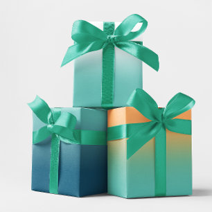 White Ocean Blue Orange and Light Teal Ombre Mix Wrapping Paper Sheets