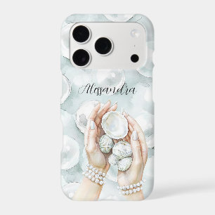 White Ocean Seafoam Blue Shells Pearls iPhone 17 Pro Case