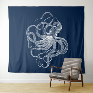 White octopus illustration tapestry