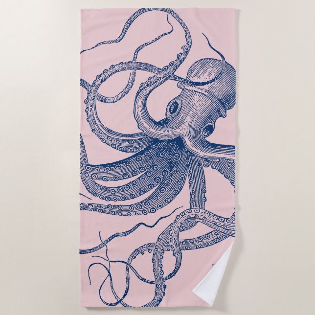 White octopus on a blue background beach towel (Front)