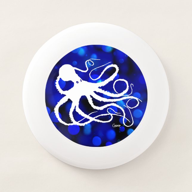 White Octopus on Blue Bubbles - Frisbee (Front)