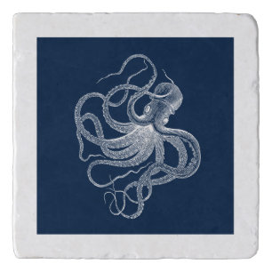 White octopus on dark blue trivet