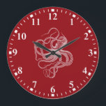 White octopus on dark red large clock<br><div class="desc">White octopus on a dark red background. Simple and elegant design. Matching white numerals.</div>