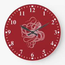 White octopus on dark red large clock