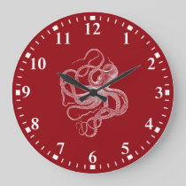 White octopus on dark red large clock