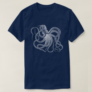 White Octopus Vintage Illustration T-Shirt