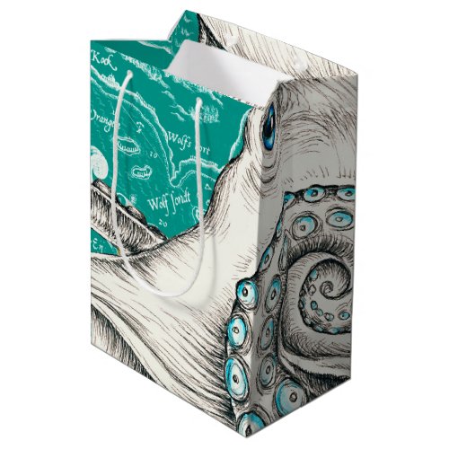 White Octopus Vintage Map Teal Medium Gift Bag