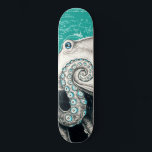 White Octopus Vintage Map Teal Skateboard<br><div class="desc">octopus art</div>