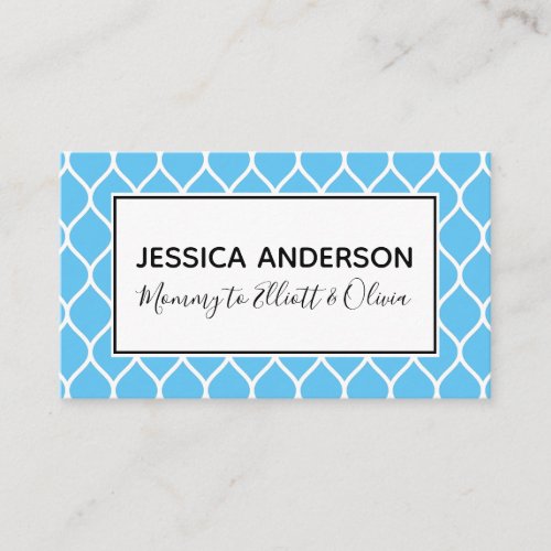White Ogee  Blue Mommy Playdate Calling Card