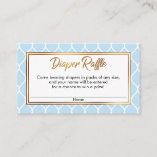 White Ogee & Gold, Baby Blue Diaper Raffle Cards