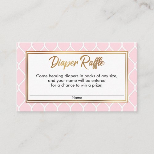 White Ogee  Gold Foil Pink Diaper Raffle Cards