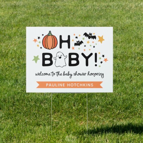 White Oh Baby Halloween Baby Shower Welcome Sign