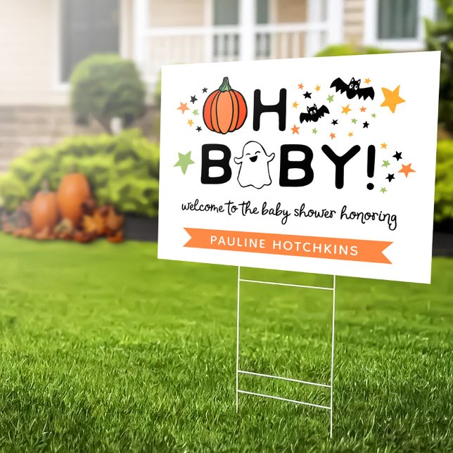 White Oh Baby Halloween Baby Shower Welcome Sign (Creator Uploaded)