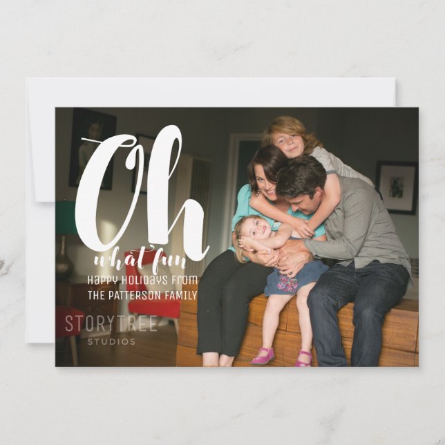 White Oh What Fun Holiday Photo Flat Card (Front)