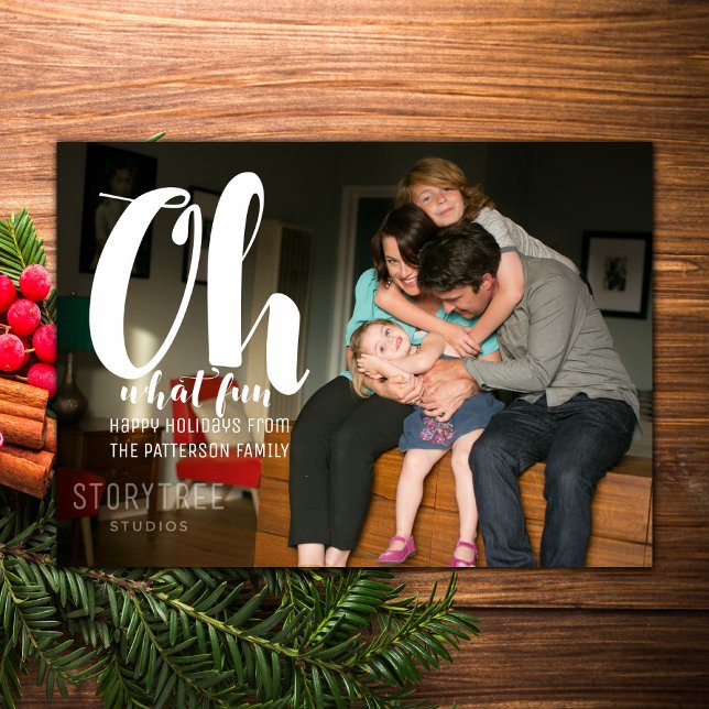 White Oh What Fun Holiday Photo Flat Card (White Oh What Fun Holiday Photo Card)