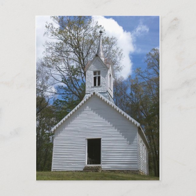 white old church in the mountains postcard (Front)