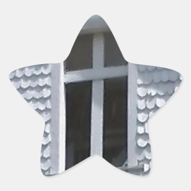 white old church in the mountains star sticker (Front)