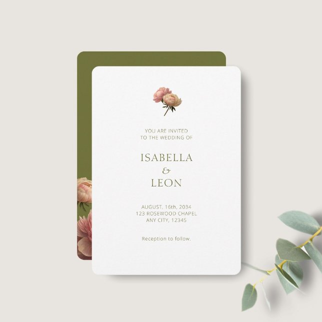 White & Olive | Blush Rose Wedding Invitation (Creator Uploaded)