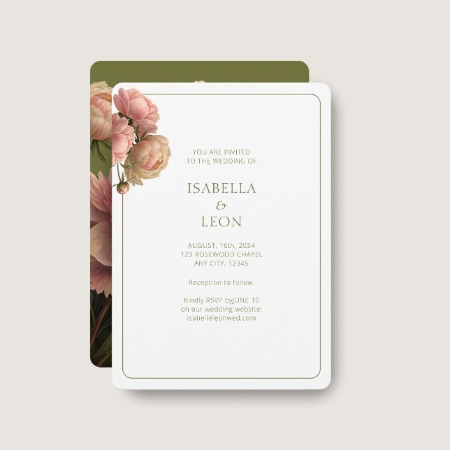 White & Olive | Blush Rose Wedding Invitation (Creator Uploaded)