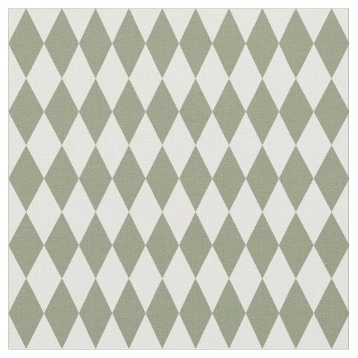 White & Olive Green Harlequin Diamonds Fabric