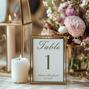 White Olive Green Old Money Wedding Table Number