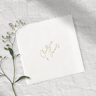 White & Olive Green Script Minimalist Wedding Paper Dinner Napkins