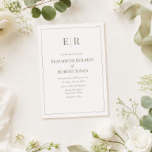 White & Olive Minimalist Monogram Wedding