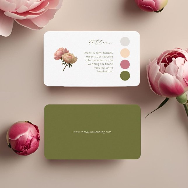 White & Olive | Rose Wedding Attire Dress Code Enclosure Card (Creator Uploaded)