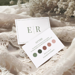 White & Olive Wedding Attire Dress Code Card