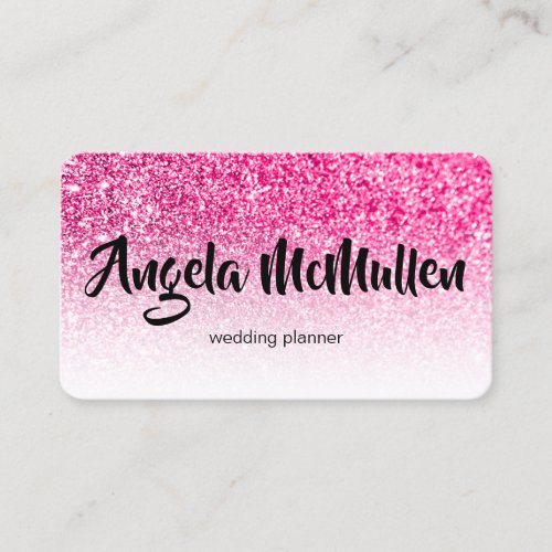 White Ombre Hot Pink Glitter Bokeh Photo Business Card