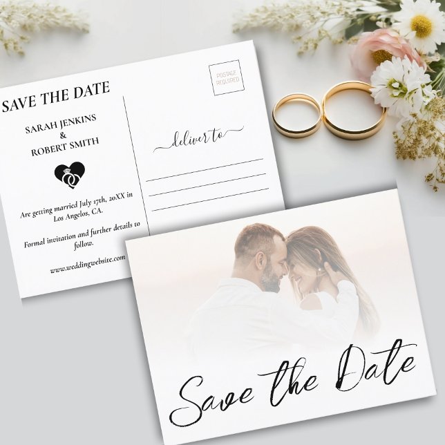 White Ombre Newlywed Photo Wedding Save The Date Announcement Postcard (White Ombre Newlywed Photo Wedding Save The Date Announcement Postcard)