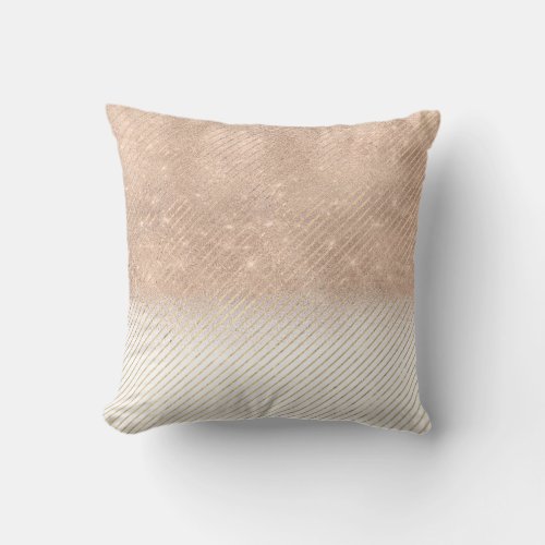 White Ombre  Rose Gold VIP Geometry Stripes Throw Pillow