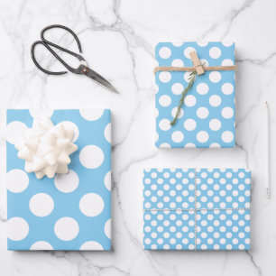 White on Baby Blue Different Sizes Polka Dots Wrapping Paper Sheets