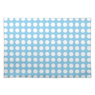 White on Baby Blue Large Horizontal Polka Dots Cloth Placemat