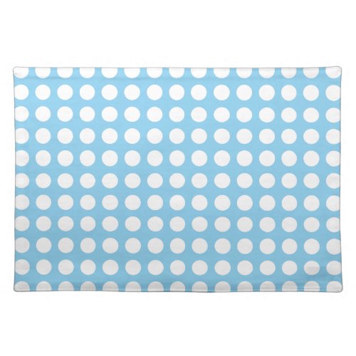 White on Baby Blue Large Horizontal Polka Dots Cloth Placemat